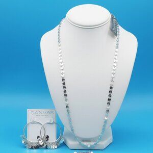 NWT Canvas Style Silver Necklace Earrings Set Disc Design Stylish Jewelry